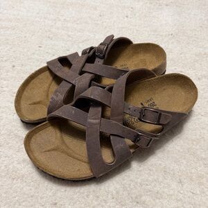 Birkenstock Birkis Lugano Brown Strappy Cross Leather Sandals Women's 9 New NWOB